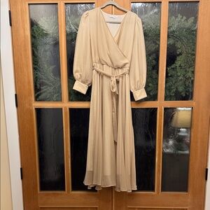 Ivy City Co Elegant Beige Long Sleeve Dress